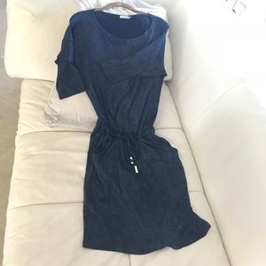 Navy denim look jersey dress.